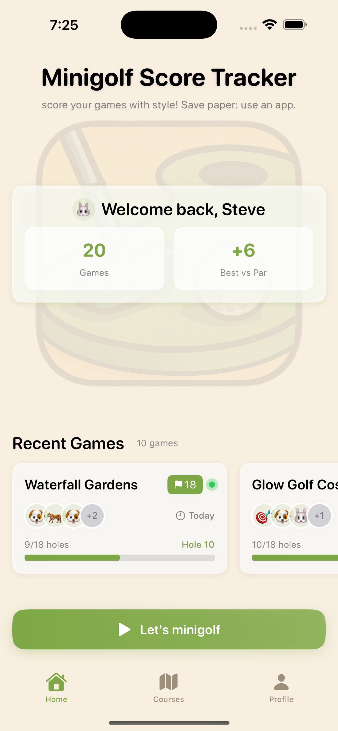 Game history screen