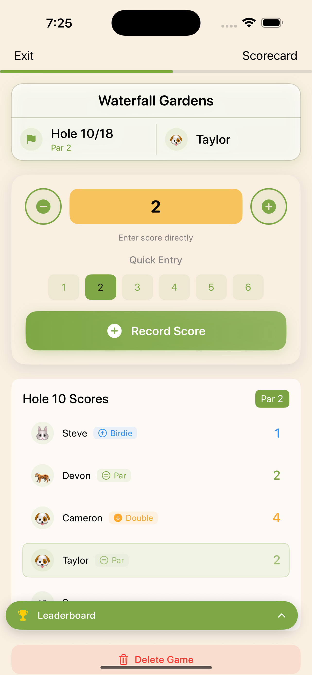 Scorecard interface